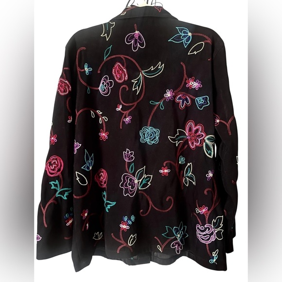 Vintage Koret Womens Jacket Sweater Faux Suede Floral Embroidery Size L - Picture 6 of 10